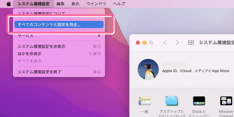 「すべてのコンテンツと設定を消去」をクリック